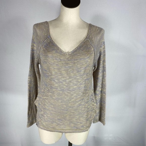 Blu Pepper Vintage Blue Tan V-Neck Sweater Sz S - Picture 1 of 9